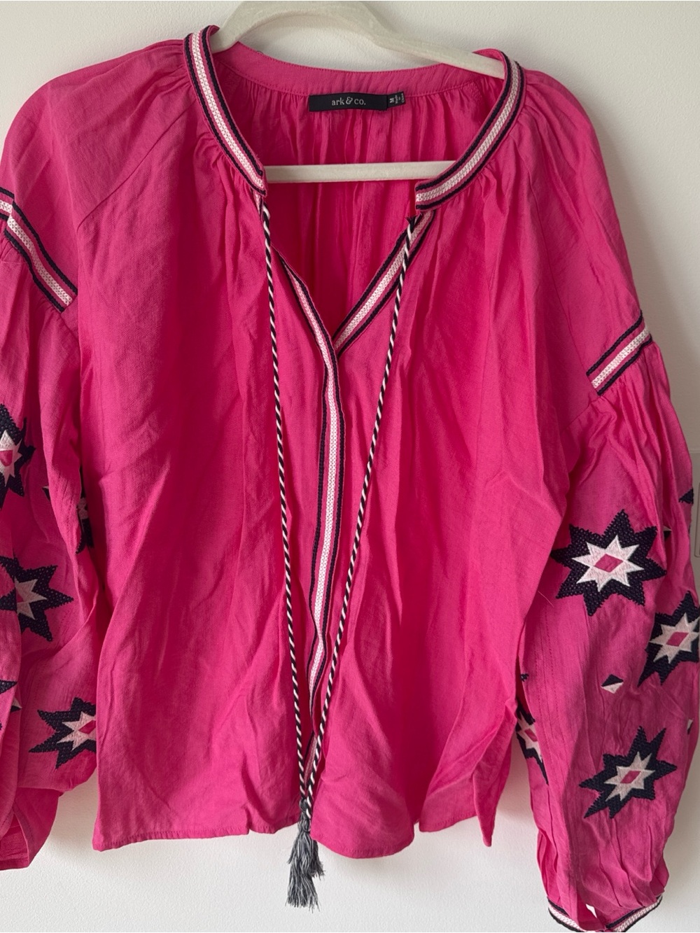 Ark & Co Hot Pink Embroidered Boho Top